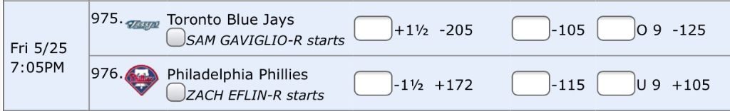 MLB line sample